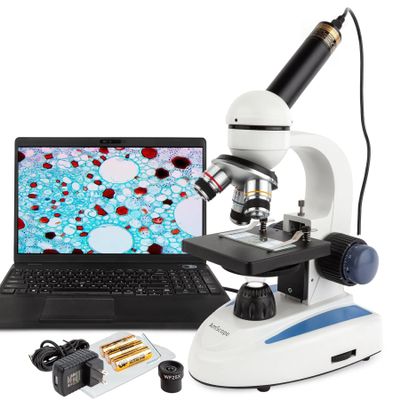 AmScope M158 Series 360-Degree Rotating Monocular Head Compound Microscope - 40X-1000X Magnification - Includes LED Light and USB 2.0 Digital Camera