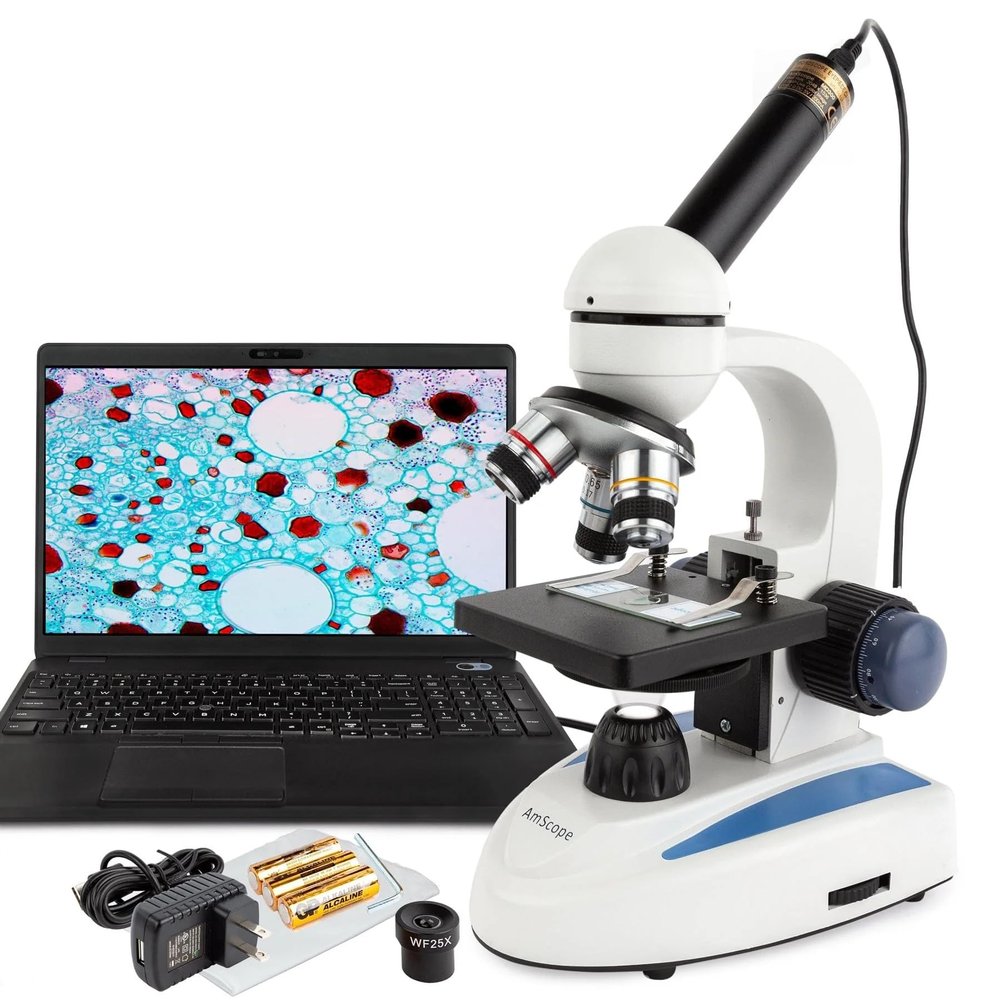 AmScope M158 Series 360-Degree Rotating Monocular Head Compound Microscope - 40X-1000X Magnification - Includes LED Light and USB 2.0 Digital Camera