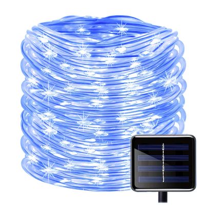 WONFAST 100 LEDs Solar Rope String Lights, Waterproof 39ft/12M Copper Wire Outdoor Tube Fairy String Lights for Christmas Garden Yard Path Fence Tree Backyard (Blue)