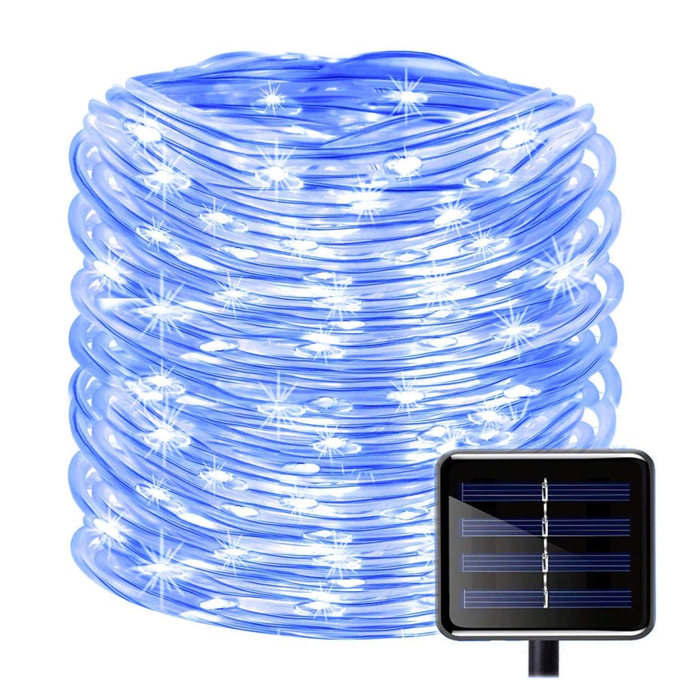 WONFAST 100 LEDs Solar Rope String Lights, Waterproof 39ft/12M Copper Wire Outdoor Tube Fairy String Lights for Christmas Garden Yard Path Fence Tree Backyard (Blue)