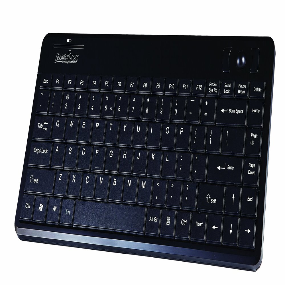 Perixx Periboard-706 Wireless Trackball Mini Keyboard, Build-in 0.55 Inch Trackball for Pointing Feature, Black, US English Layout
