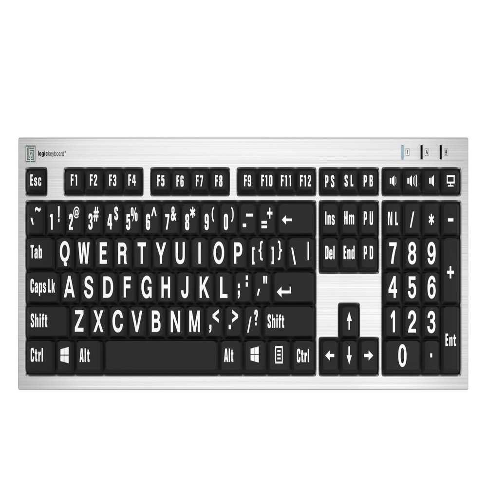 Logickeyboard 'Slimline' with Large Print  White Letters on Black Keys  Made for Windows PC  Including LogicLight Lamp  p/n LKBU-LPRNTWB-AJPU-US