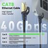 BUSOHE Cat 8 Ethernet Cable 40 FT, 40Gbps 2000MHz Cat8 High Speed Flat Internet Network Patch Cord, SFTP Shielded LAN Wire with Gold Plated RJ45 Connector, with Clips, Outdoor Indoor- 40FT Black view 2