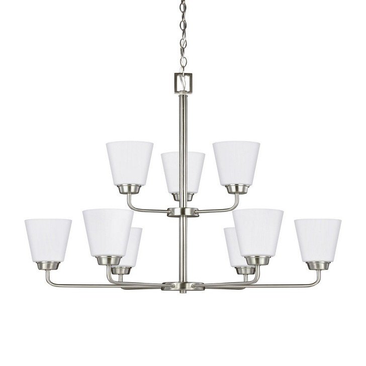 Generation Lighting 3115209EN3-962 Kerrville Nine - Light Chandelier Hanging Modern Fixture, Brushed Nickel