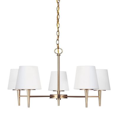 Generation Lighting 3140405EN3-848 Driscoll Five - Light Chandelier Hanging Modern Fixture, Satin Brass, 1-Light, cETL Listed, Safety Rated for Wet Locations, Aluminum Construction