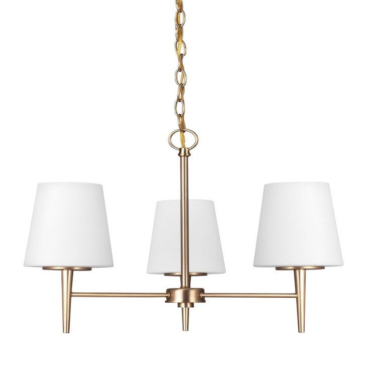Generation Lighting 3140403EN3-848 Driscoll Three - Light Chandelier Hanging Modern Fixture, Satin Brass, 100 Total Watts, 16.75 Inch Height, 20.5 Inch Diameter, Steel Construction