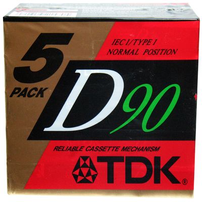 TDK Dynamic Performance D90 High Output IEC I / Type I - 5 Pack Audio Cassette Tapes