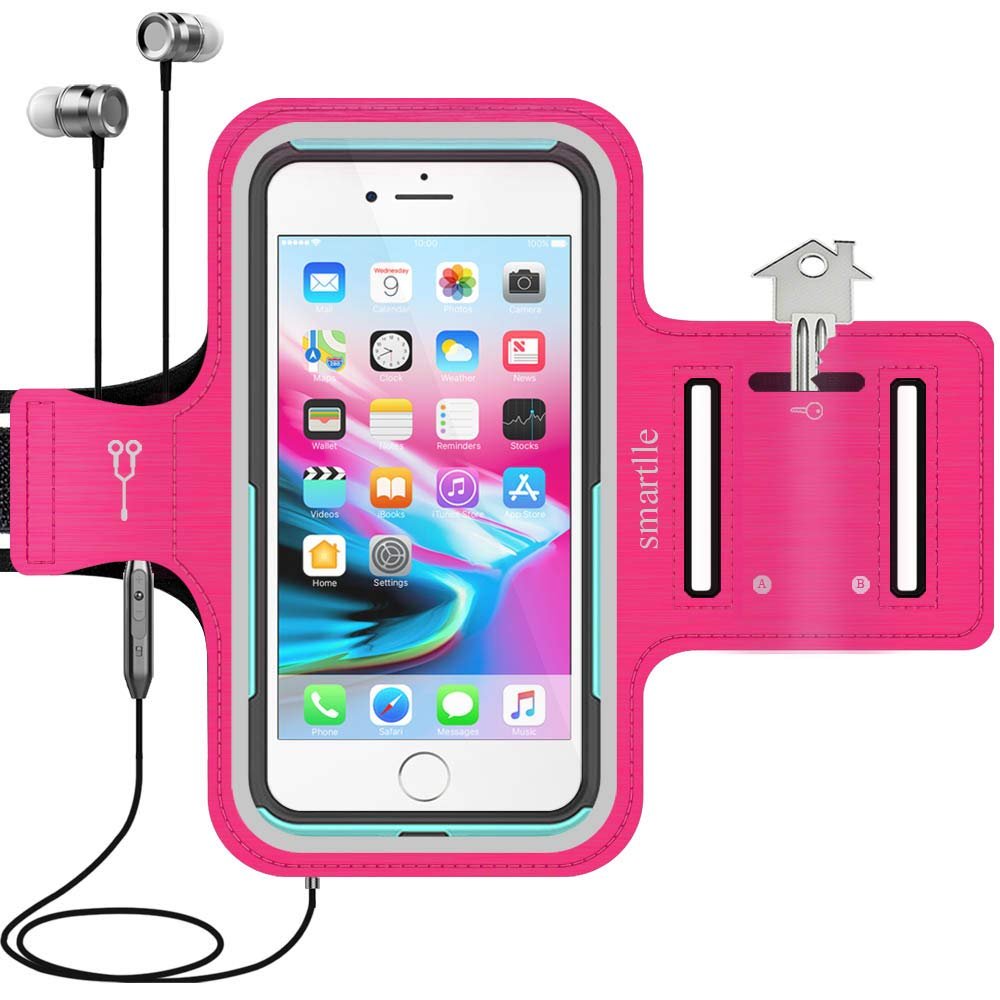 smartlle Arm Phone Holder for Running, Armband Cellphone for iPhone 15 14 13 12 11 Pro Max/XR/8 7 6s Plus, for Galaxy A/S/Note Up to 6.9, for Exercise Gym Fitness Sports Gear -Pink