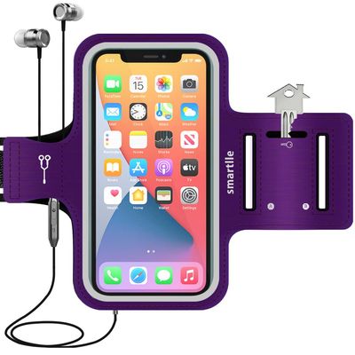 smartlle Arm Phone Holder for Running, Armband Cellphone for iPhone 15 14 13 12 11 Pro Max/XR/8 7 6s Plus, Galaxy A/S/Note Up to 6.9, for Exercise Gym Fitness Sports Gear-Purple
