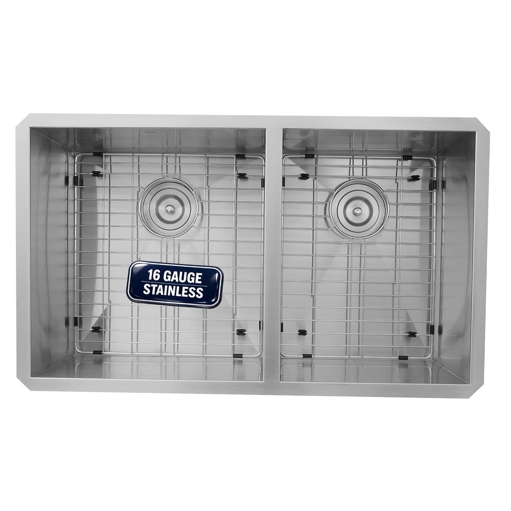 Nantucket Sinks ZR3219-OS-16 33-Inch Pro Series Offset Double Bowl Undermount Kitchen Sink, Stainless Steel