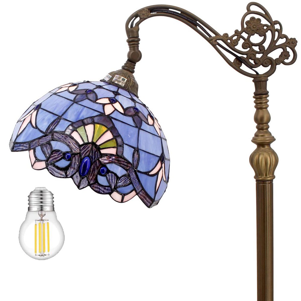 WERFACTORY Floor Lamp Tiffany Style Blue Purple Stained Glass Arched Lamp