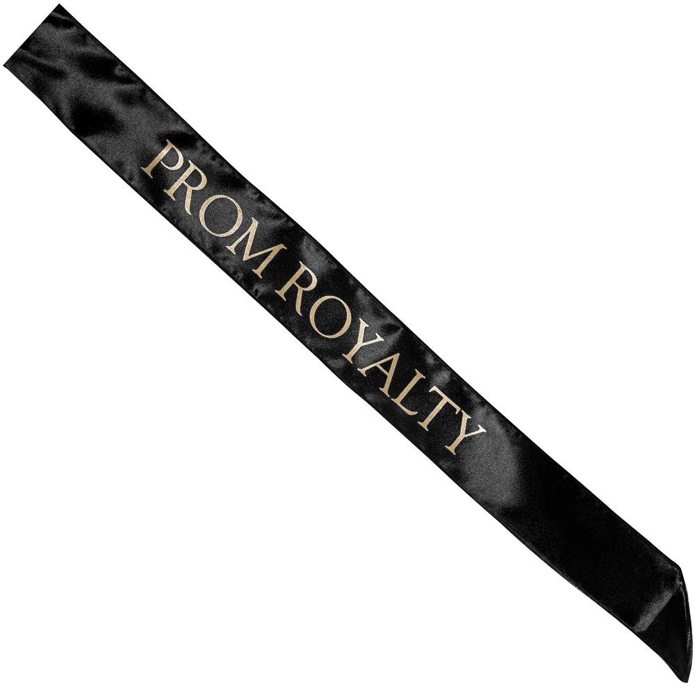 Prom Royalty Black Satin Sash with Gold Imprint- 3 Inches x 72 Inches