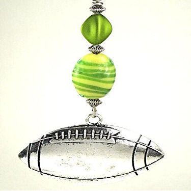 Large Silvery Football with Green Lampwork Glass Sports Ceiling Fan Pull Chain