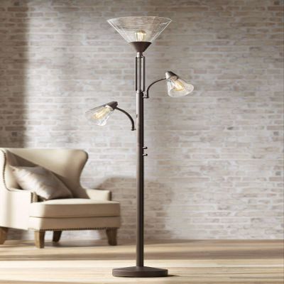 Warwick 71 1/2" Tall Tiger Bronze and Seeded Glass Torchiere Floor Lamp