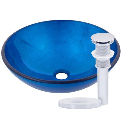 Novatto VERDAZZURRO Glass Vessel Bathroom Sink Set, Chrome