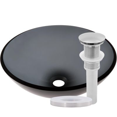 Novatto NERA Glass Vessel Bathroom Sink Set with Brushed Nickel Drain