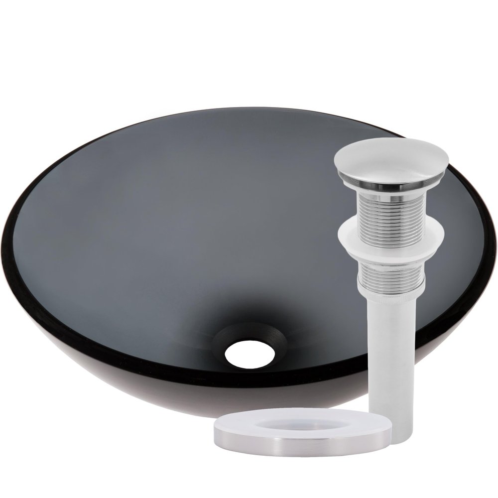 Novatto NERA Glass Vessel Bathroom Sink Set with Brushed Nickel Drain