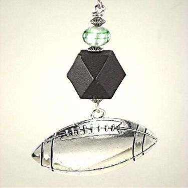 Large Silvery Football with Black Faceted Wood and Glass Sports Ceiling Fan Pull Chain