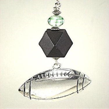 Large Silvery Football with Black Faceted Wood and Glass Sports Ceiling Fan Pull Chain