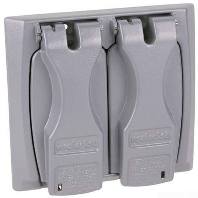 Red Dot 2CCU Outlet Box Flip-Lid Cover, Weatherproof, 2 Gang, Silver