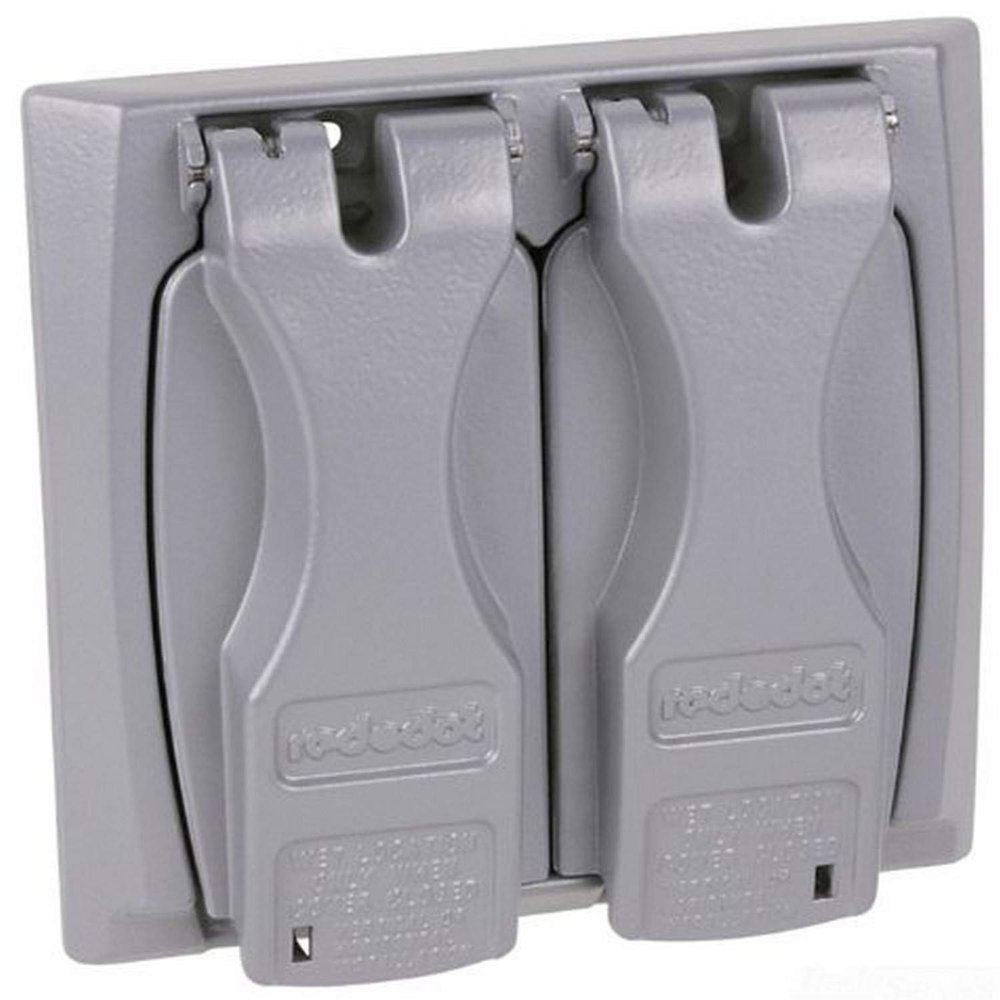 Red Dot 2CCU Outlet Box Flip-Lid Cover, Weatherproof, 2 Gang, Silver