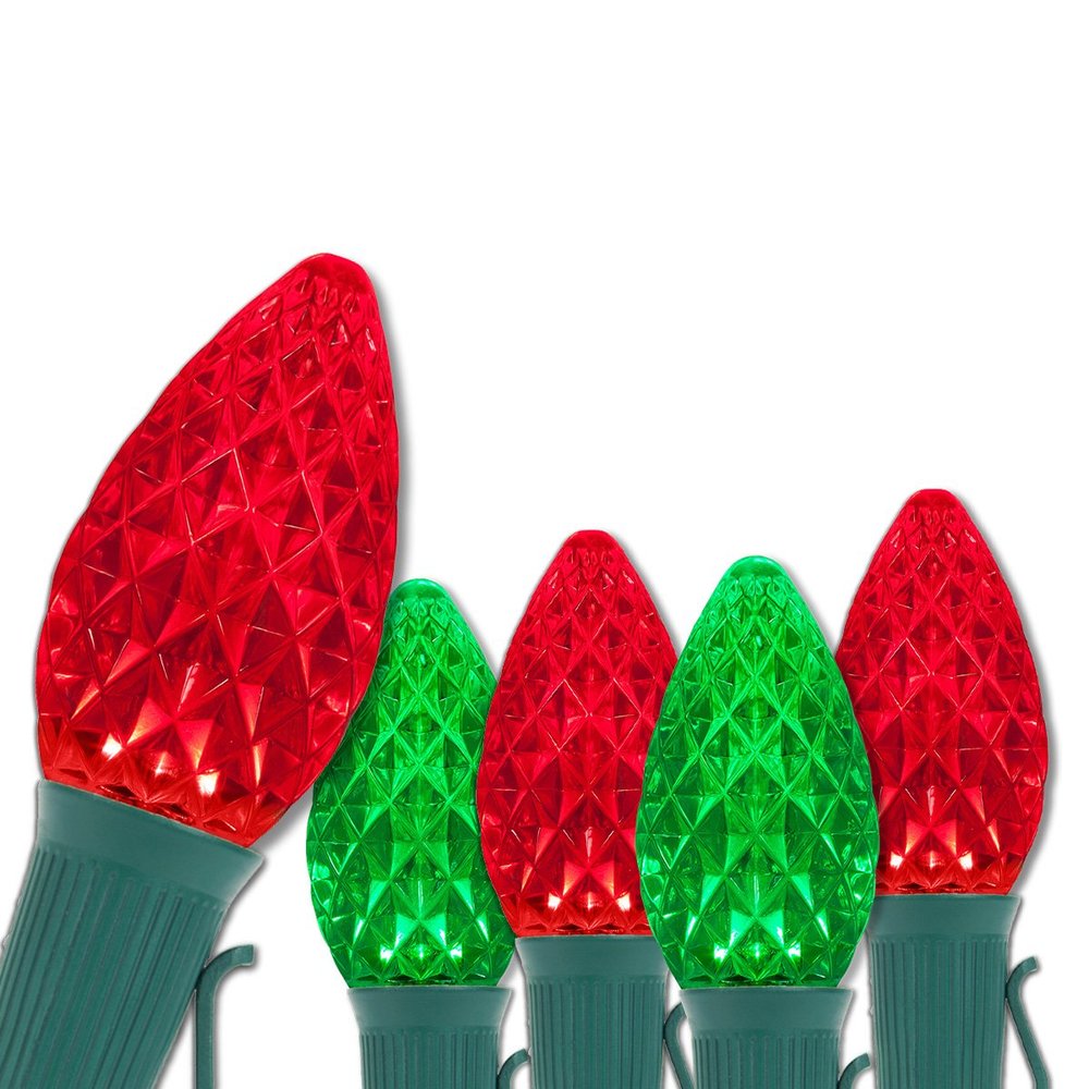 Wintergreen Lighting 50 C7 OptiCore Commercial Red and Green Christmas Lights - Durable Outdoor LED Bulbs for Holiday Displays, Heavy Duty Green Wire (50 ft)