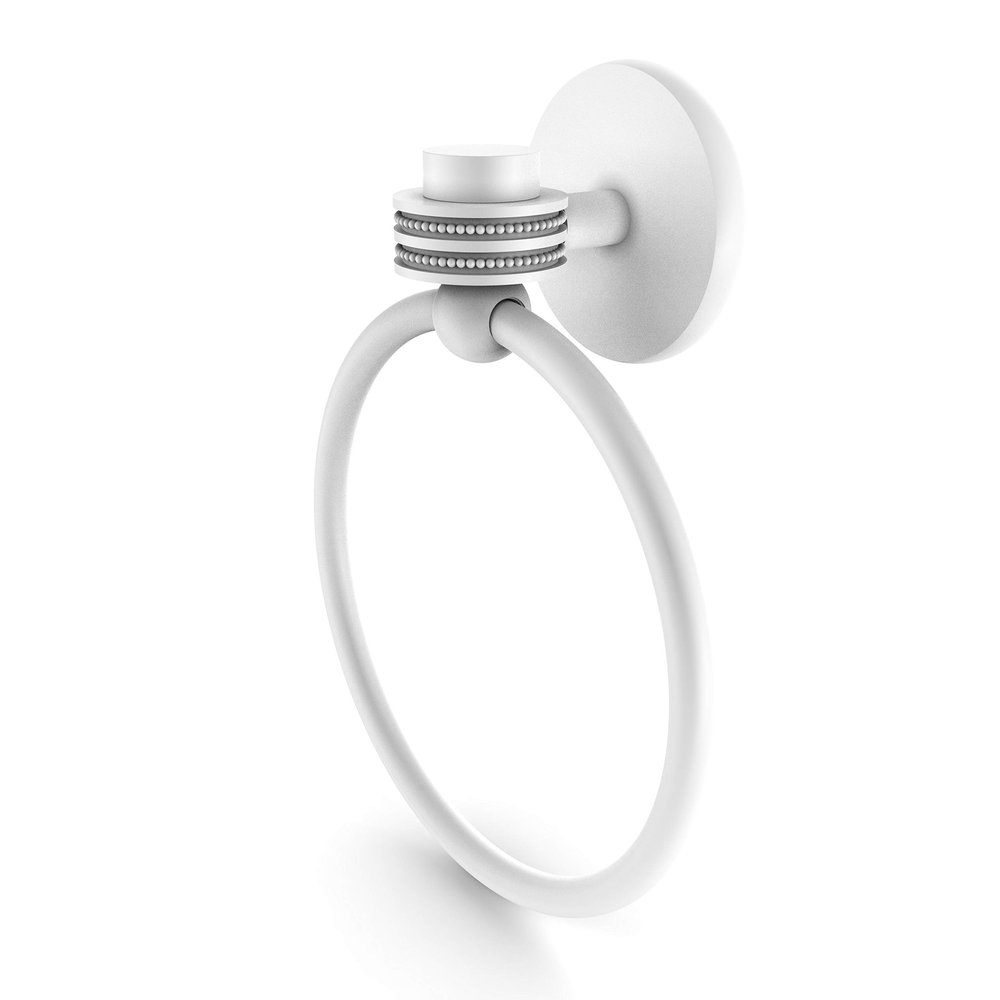 Allied Brass 7116D-WHM Satellite Orbit One Collection Towel Ring with Dotted Accent, Matte White