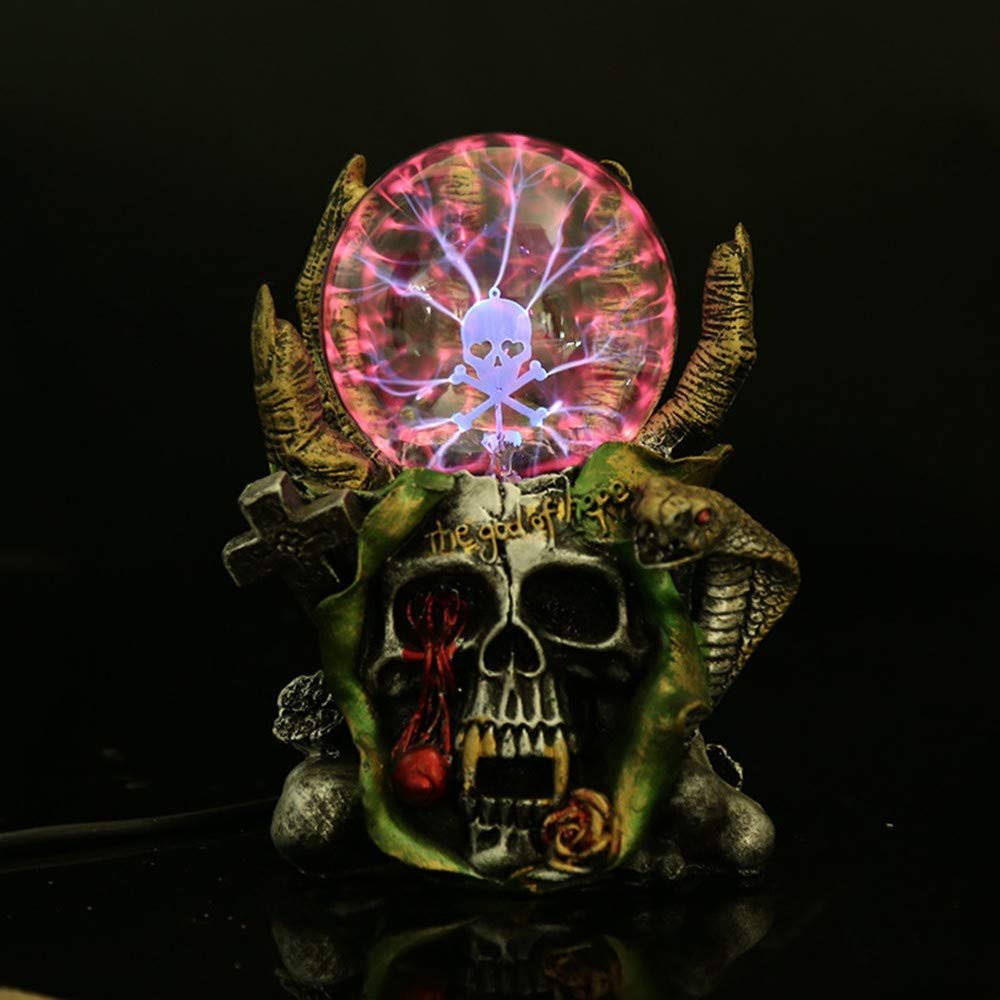 Aibote Magic Skull Head Glass Lightning Plasma Ball Touch Sensitive Night Light Lamp Bedroom Home Parties Decorations Novelty Toy