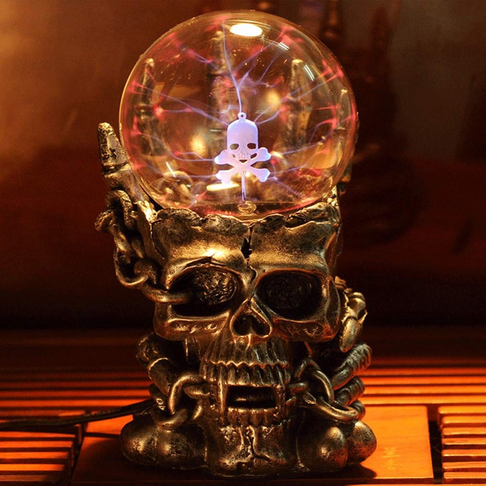 Aibote Magic Skull Head Glass Lightning Plasma Ball Touch Sensitive Night Light Lamp Bedroom Home Parties Decorations Novelty Toy