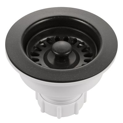 Houzer 190-9268 - 3-1/2 Inch Granite Black Kitchen Sink Basket Strainer, Durable Food Catcher Stopper for Metal Kitchen Sink, Ideal for Filtering Waste and Preventing Clogs
