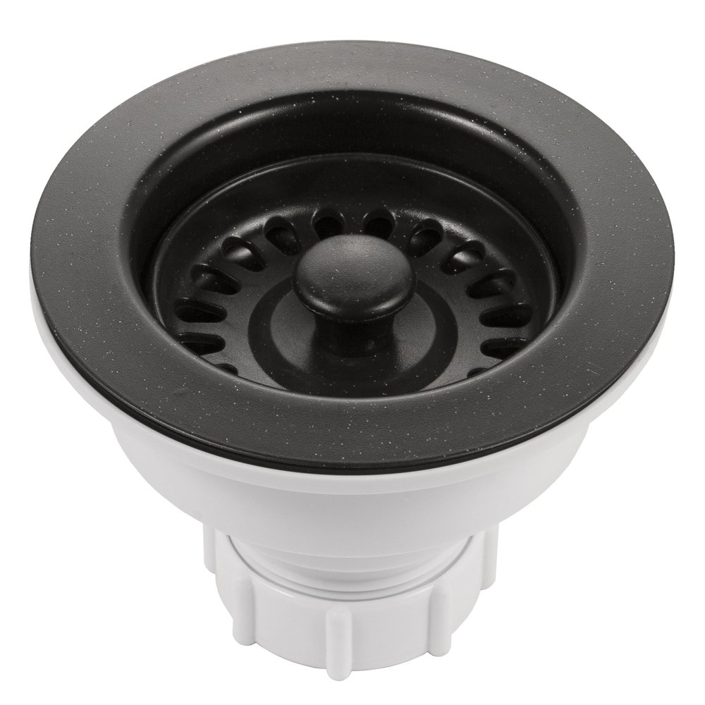 Houzer 190-9268 - 3-1/2 Inch Granite Black Kitchen Sink Basket Strainer, Durable Food Catcher Stopper for Metal Kitchen Sink, Ideal for Filtering Waste and Preventing Clogs