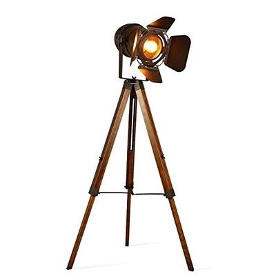 Vintage Adjustable Wood Tripod Floor Lamp for Living Room, Camera Large