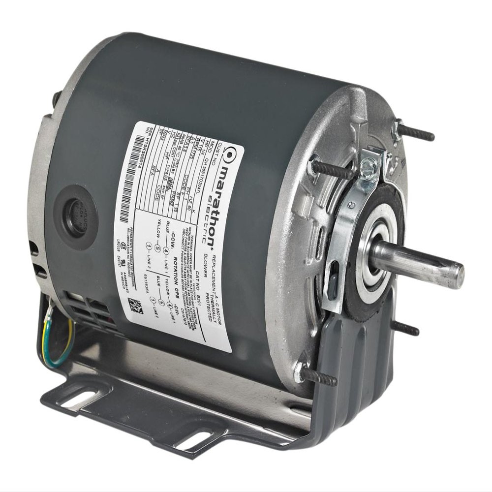 Marathon 4355 48 Frame Open Drip Proof 5KH39QN5525 Belt Drive Motor, 1/4 hp, 1725 RPM, 115 VAC, 1 Split Phase, 1 Speed, Sleeve Bearing, Resilient Ring Mount