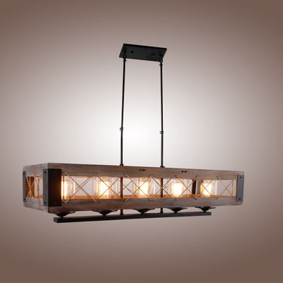Decomust Cesto Collection Oak Wood Aged Metal Chandelier, Brown
