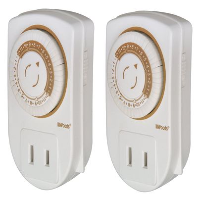 Woods 50006WD Indoor 24-Hour Mechanical Outlet Timer; 30 Minute Intervals;2-Pack;White