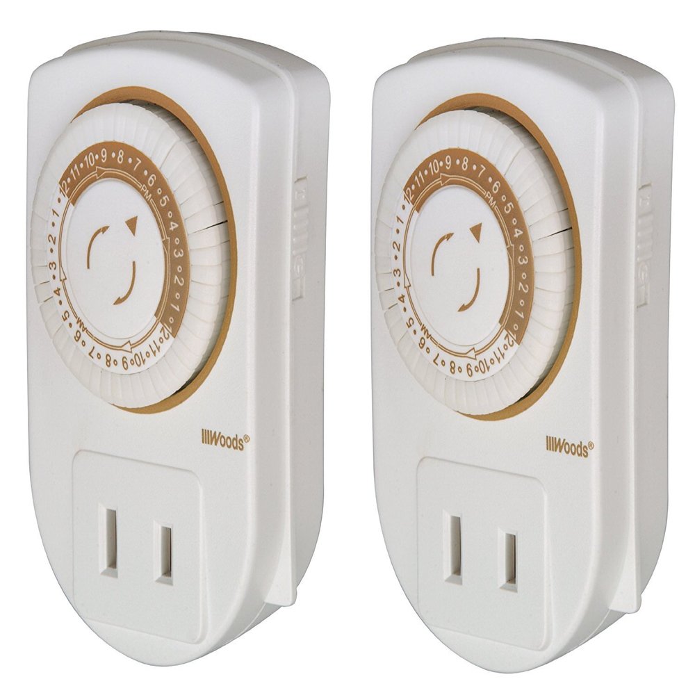 Woods 50006WD Indoor 24-Hour Mechanical Outlet Timer; 30 Minute Intervals;2-Pack;White