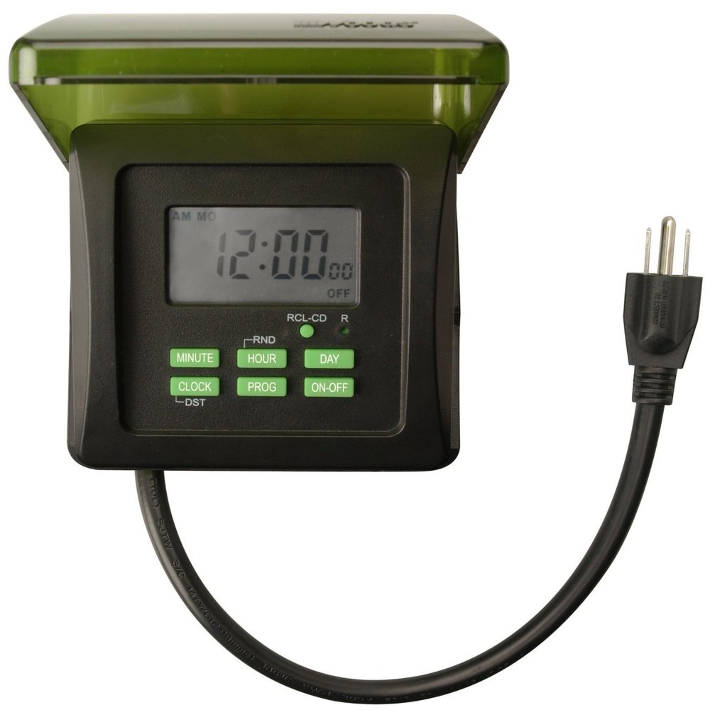 Woods 50015WD Outdoor 7-Day Heavy Duty Digital Plug-in Timer; 2 Grounded Outlets; Weatherproof; Perfect for Automating Holiday/Christmas Lights; 3/4 Horse Power; Energy Saving Precision Programming; Black & Green