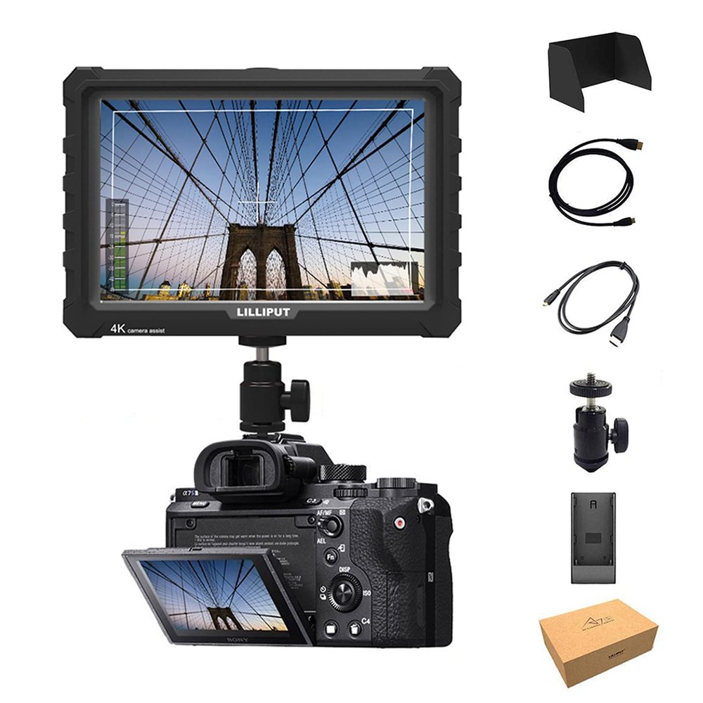 LILLIPUT A7S 7" 1920x1200 IPS Screen Camera Field Monitor 4K HDMI Input Output Video for DSLR Mirrorless Camera Sony A7S II A6500 Panasonic GH5 Canon 5D Mark IV DJI Ronin M Black VIVITEQ Exclusively