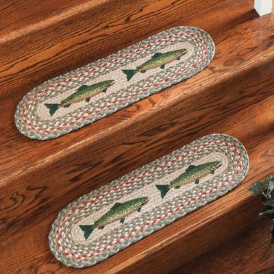 BLACK FOREST DECOR Rainbow Trout Braided Jute Stair Tread 27" Wx8 1/4" L