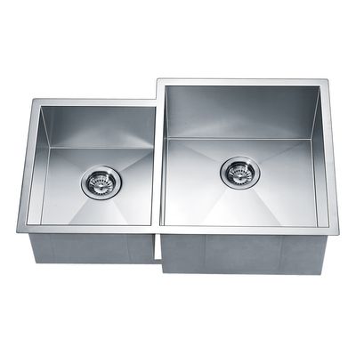 Daweier ESQ310809L Square Sink Double Bowls with Small Bowl on Left, 18 Gauge