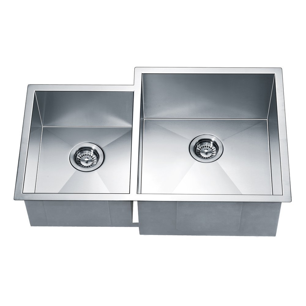 Daweier ESQ310809L Square Sink Double Bowls with Small Bowl on Left, 18 Gauge