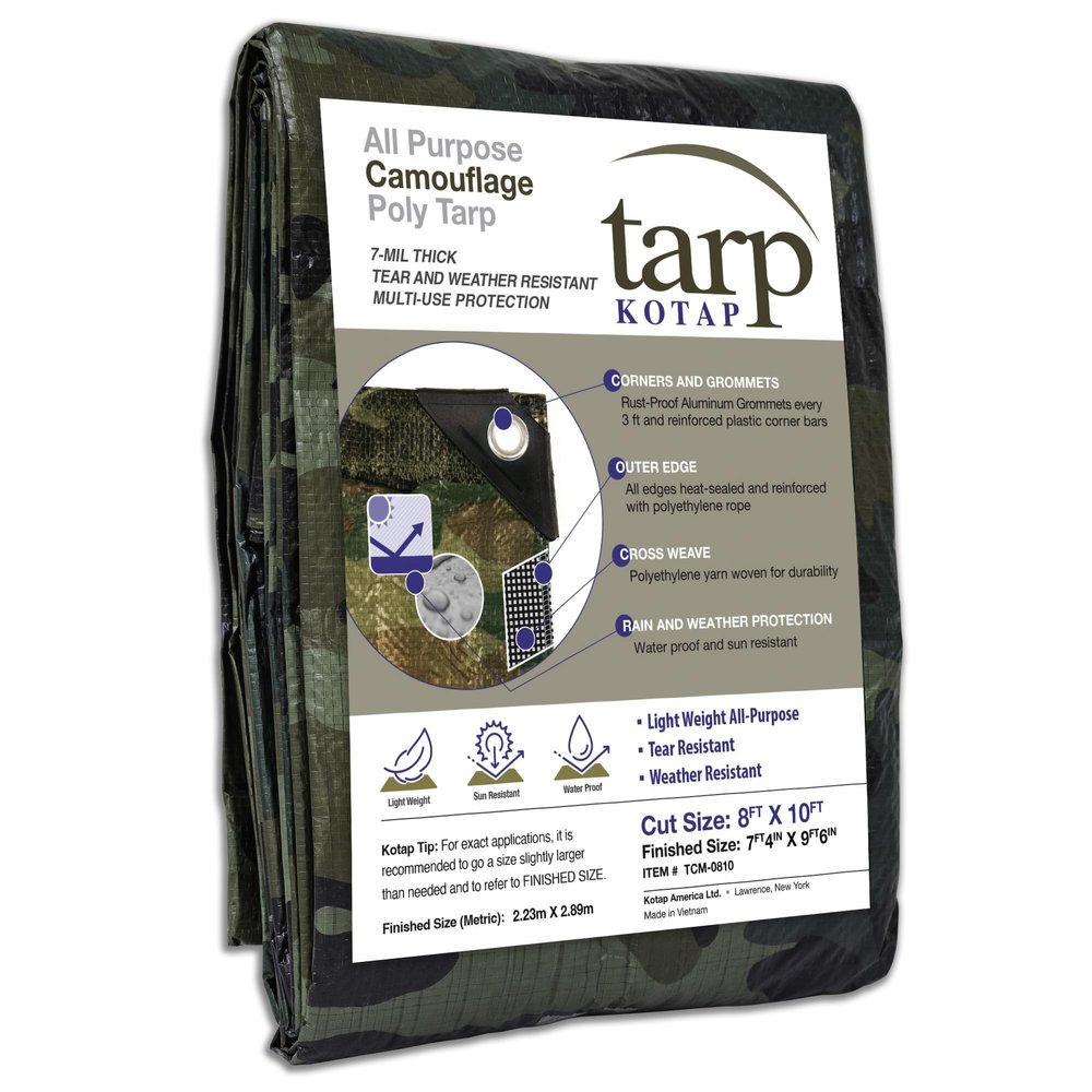 Kotap TCM-0810 Camouflage All Purpose 7-mil Poly Tarp, 8 x 10 ft, Green/Black