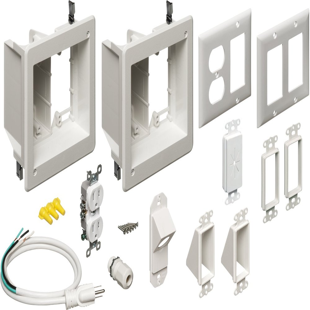 Arlington TVBR2505K Flat Panel TV Cable Organizer 2-Gang Kit with Recessed Power Solution