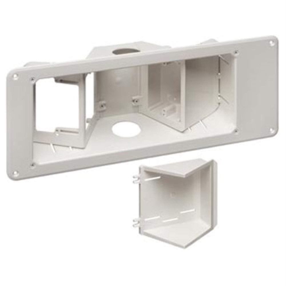 Arlington TVB713 3-Gang Angled TV Box Recessed Outlet Wall Plate Kit, White, 1-Pack