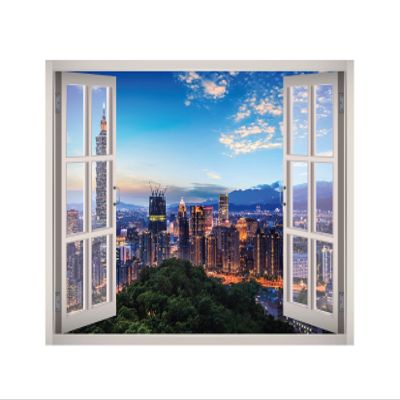 Taiwan Skyline View Window 3D Wall Decal Art Removable Wallpaper Mural Sticker Vinyl Home Decor West Mountain W123 (GIANT (65''W x 46''H))