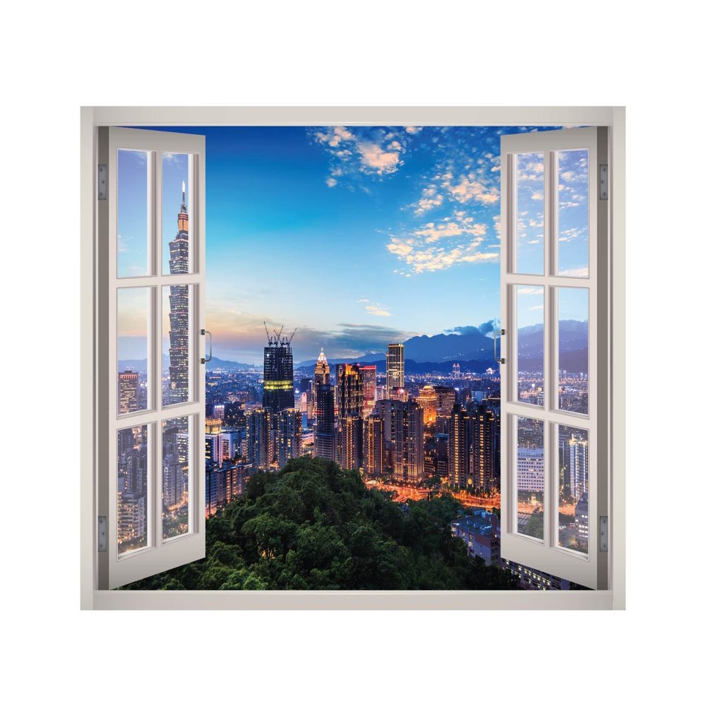 Taiwan Skyline View Window 3D Wall Decal Art Removable Wallpaper Mural Sticker Vinyl Home Decor West Mountain W123 (GIANT (65''W x 46''H))