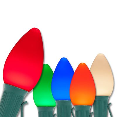 Multicolor Opticore LED Commercial C7 Outdoor Christmas Lights, Vintage Style Smooth Opaque Finish for Outside Christmas Tree, Holiday Display, Heavy Duty Green Wire (100 Lights, 100 ft)