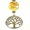Golden Tree of Life with Neutral Tan, Brown, Green Lampwork Glass and Wood Ceiling Fan Pull view 1