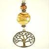 Golden Tree of Life with Neutral Tan, Brown, Green Lampwork Glass and Wood Ceiling Fan Pull view 2