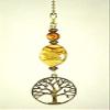 Golden Tree of Life with Neutral Tan, Brown, Green Lampwork Glass and Wood Ceiling Fan Pull view 3